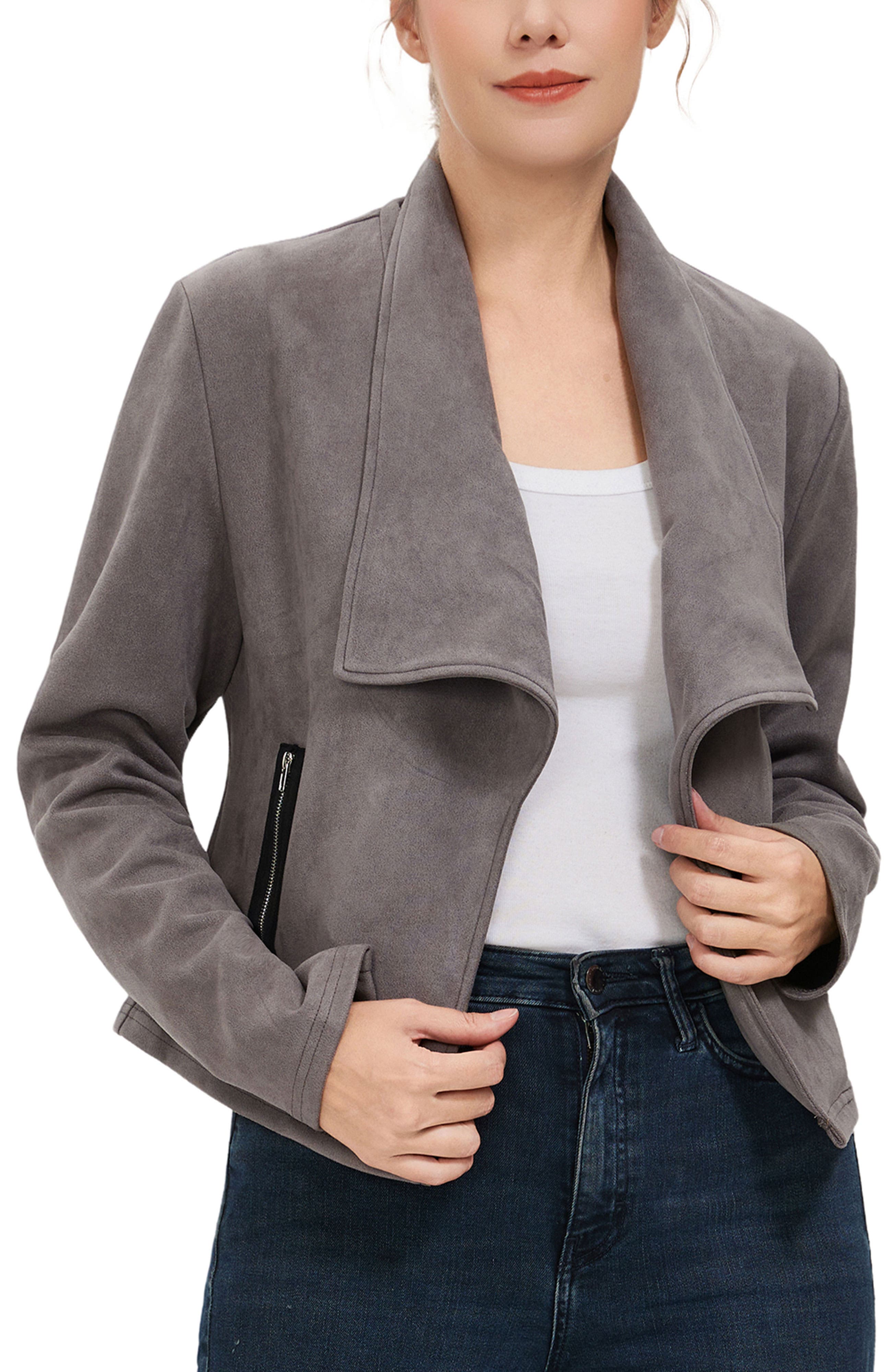Women's Faux Suede Open Front Jacket - image 3