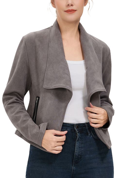 Women's Faux Suede Open Front Jacket