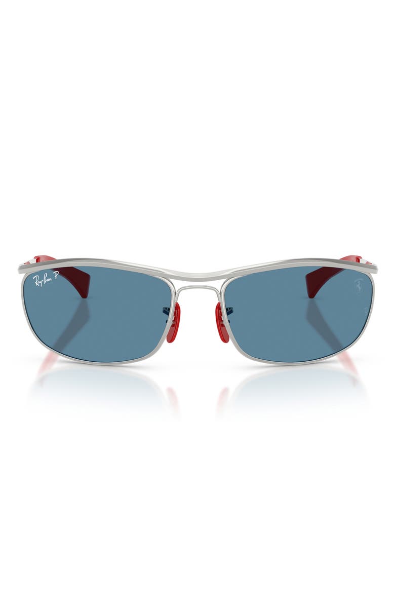 Ray-Ban x Ferrari 62mm Polarized Oversize Oval Sunglasses, Main, color, Silver / Polar Blue