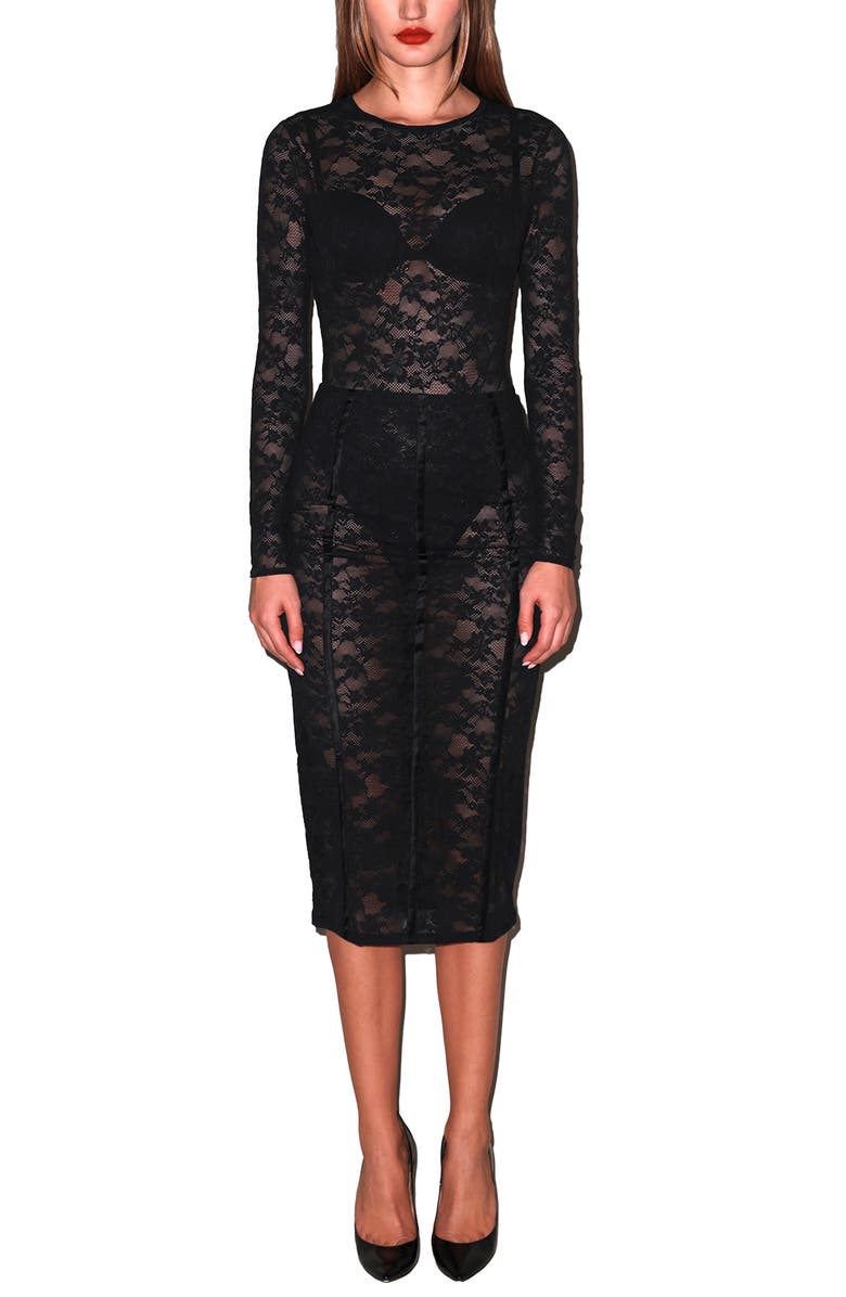 Fleur Du Mal Le Stretch Lace Pencil Skirt, Main, color, Black