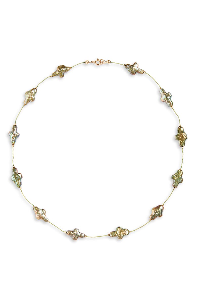 Isshi Desnuda Freshwater Pearl Station Necklace, Main, color, Algae