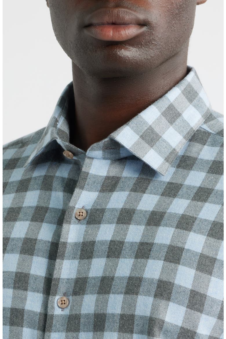 Canclini Regular Fit Check Cotton Mélange Flannel Button-Up Shirt, Alternate, color, SKY