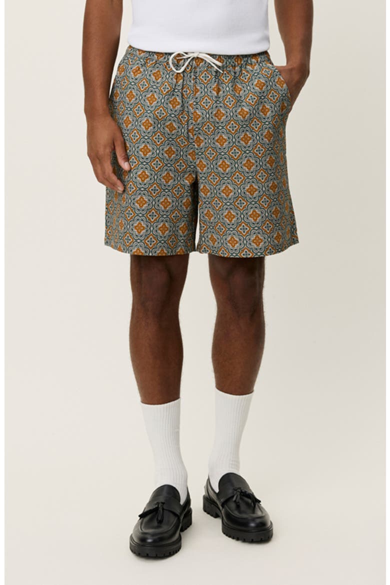 Harry Arabesque Print Organic Cotton Shorts, Main, color, SEA MOSS GREEN