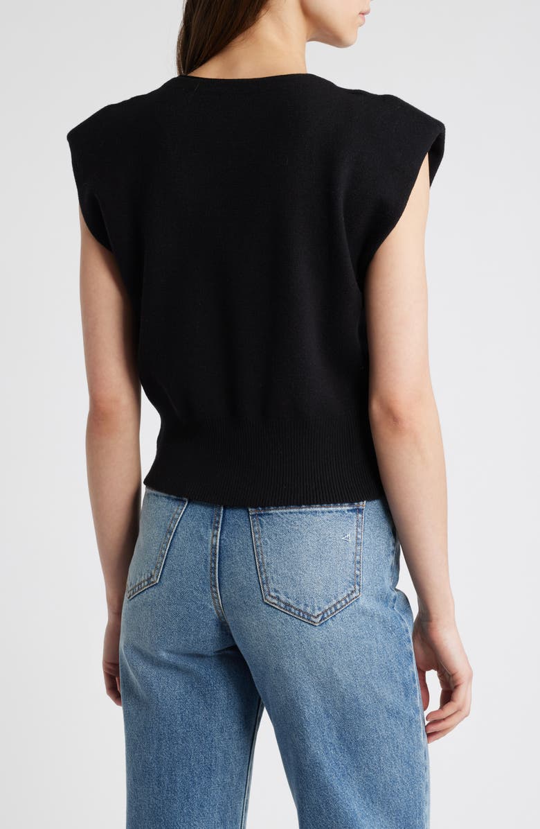 Pixie Market Padded Shoulder Button-Up Top, Alternate, color, Black