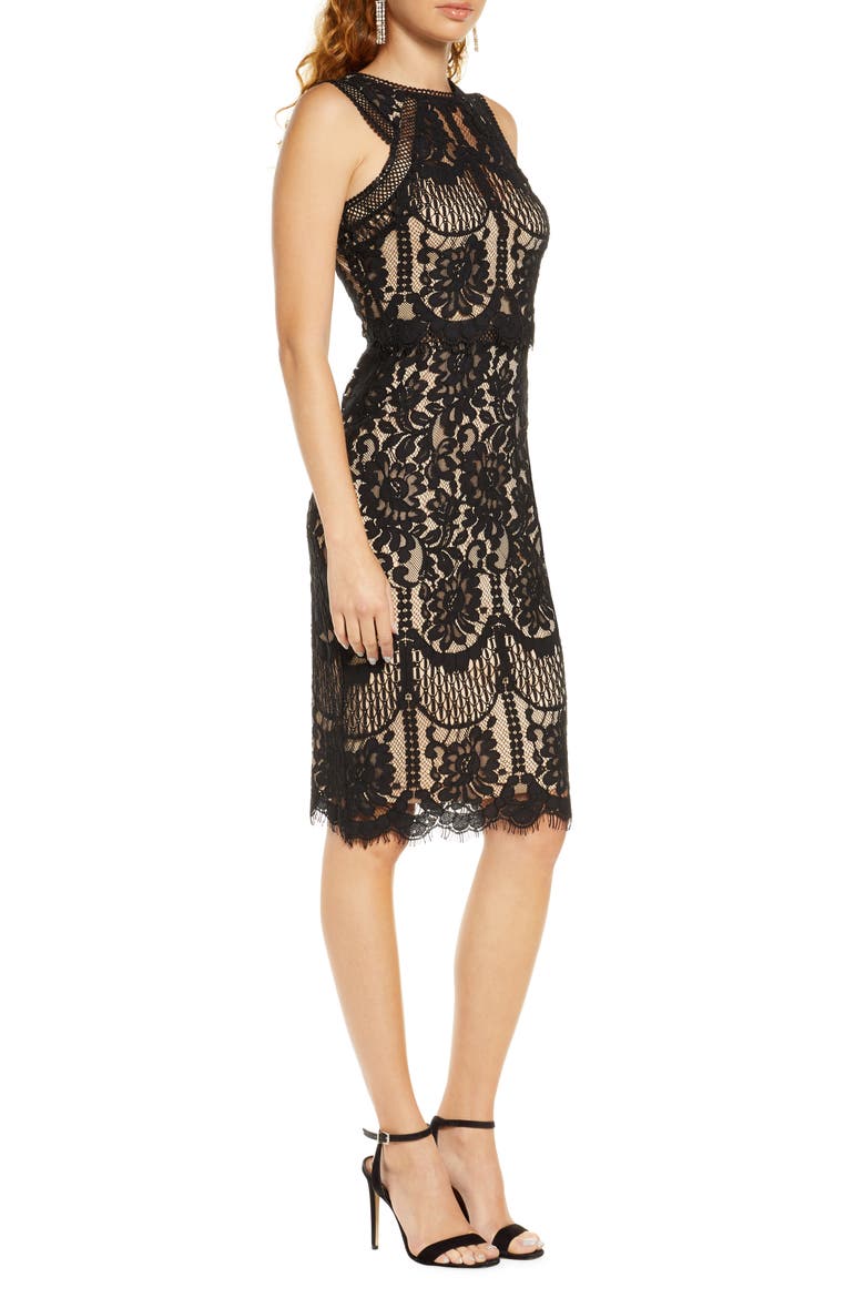 Sweetness Lace Cocktail Sheath Dress, Alternate, color, BLACK/ NUDE