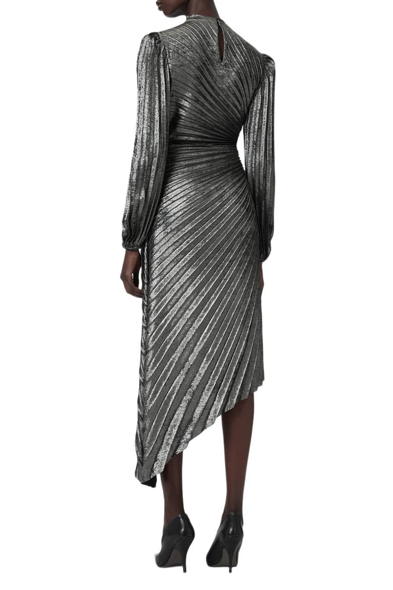 Milena Pleated Metallic Midi Dress, Alternate, color, PLATINUM SILVER
