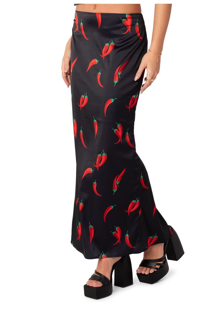 Chili Satin Maxi Skirt, Main, color, BLACK