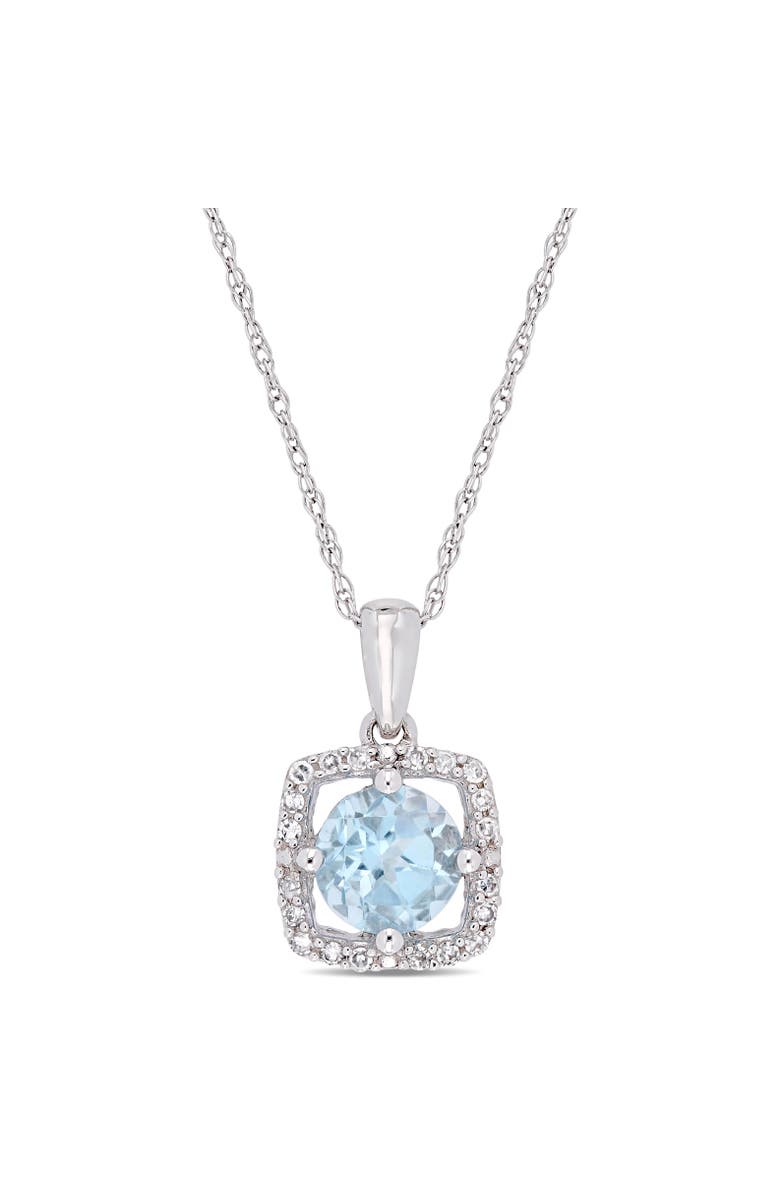 Julianna B. Gemstone 
Diamond Square Halo Necklace 10K, Main, color, Blue Topaz/White Gold