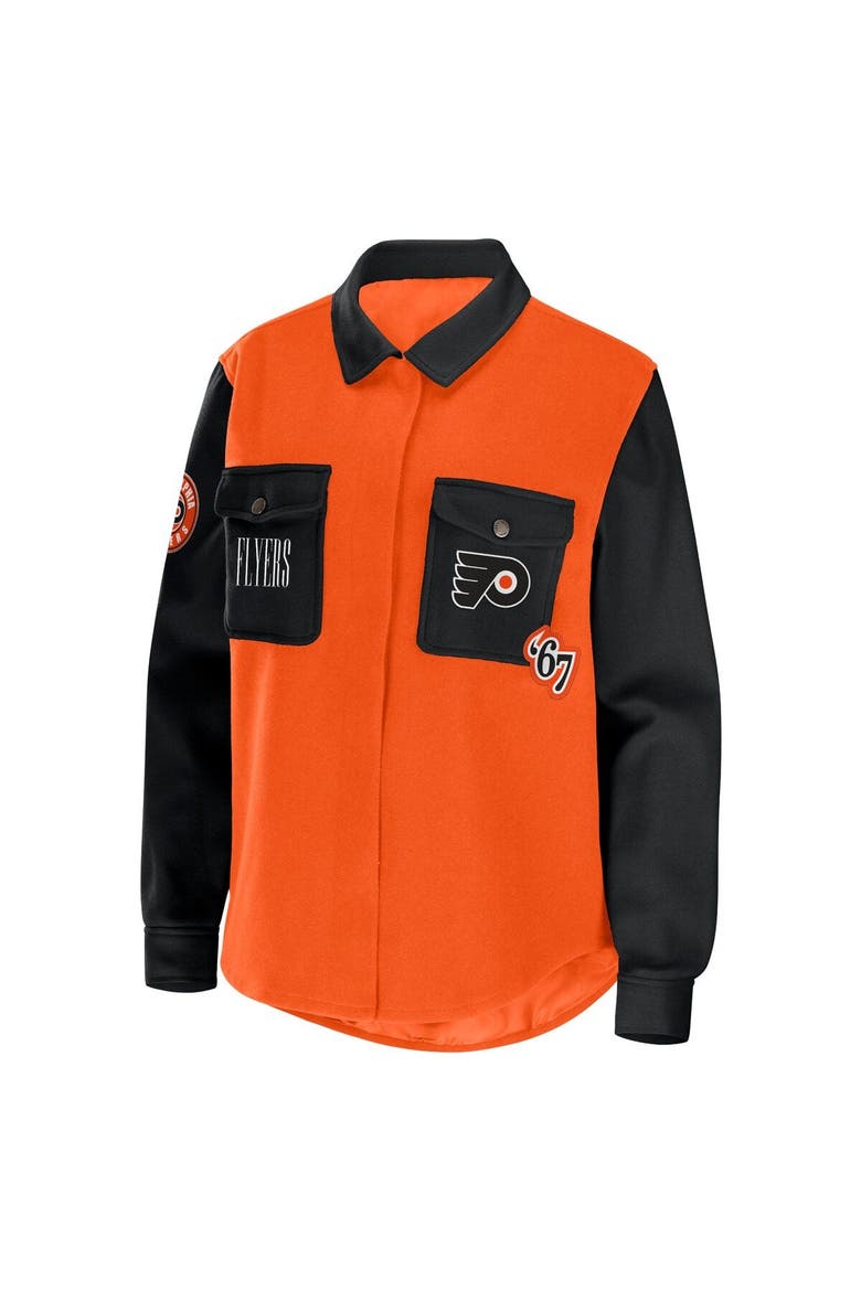 Women's WEAR by Erin Andrews Orange/Black Philadelphia Flyers Colorblock Button-Up Shirt Jacket, Alternate, color, Orange