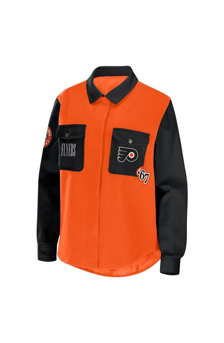 WEAR by Erin Andrews Women's WEAR by Erin Andrews Orange/Black Philadelphia Flyers Colorblock Button-Up Shirt Jacket, Alternate, color, Orange