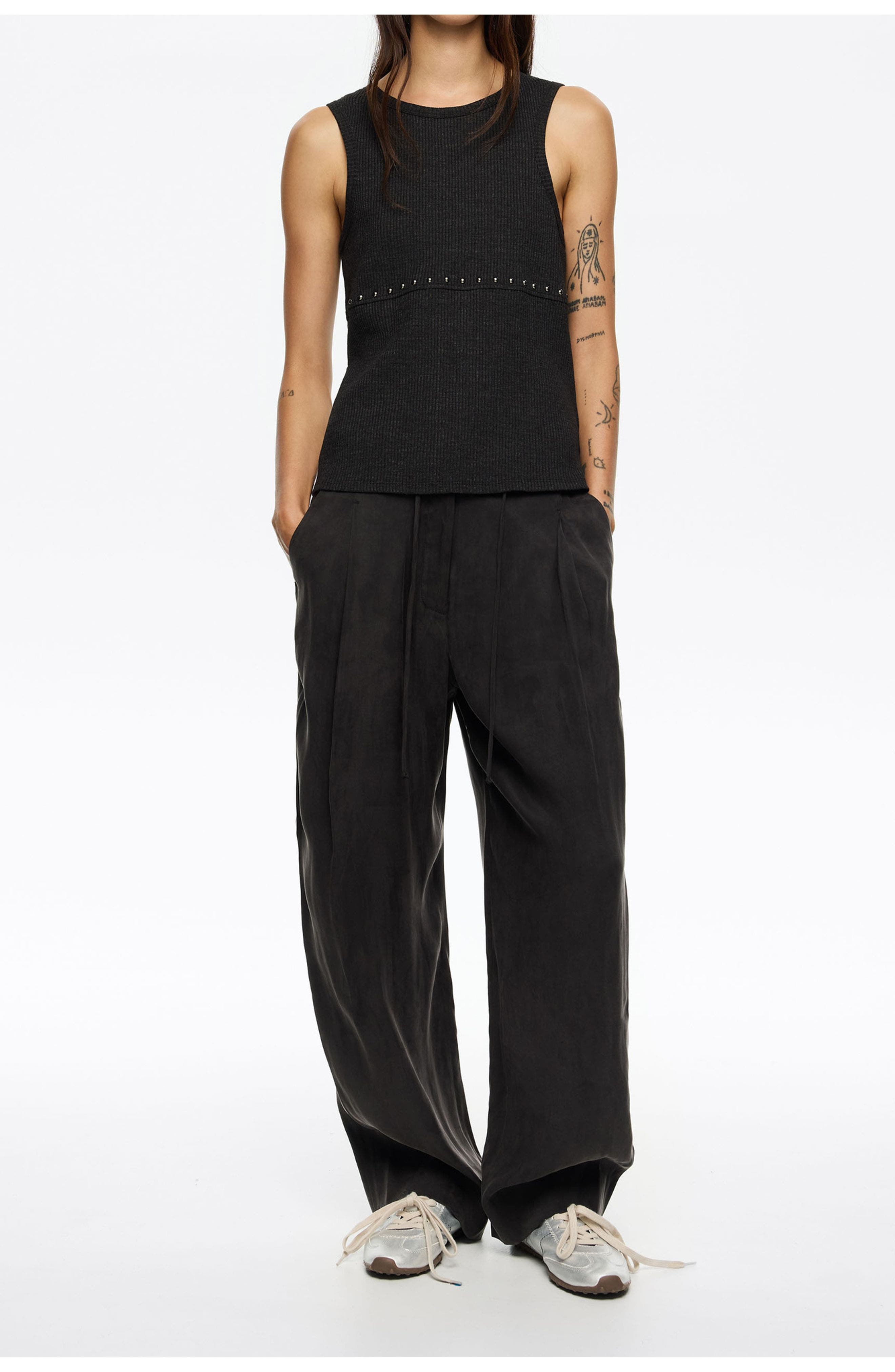 Washed Black Fluid Darted Trousers