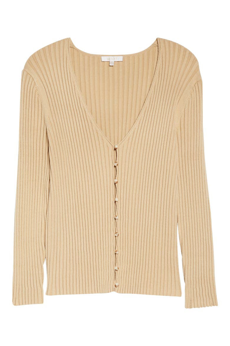Frenchie Rib V-Neck Cardigan, Alternate, color, KHAKI