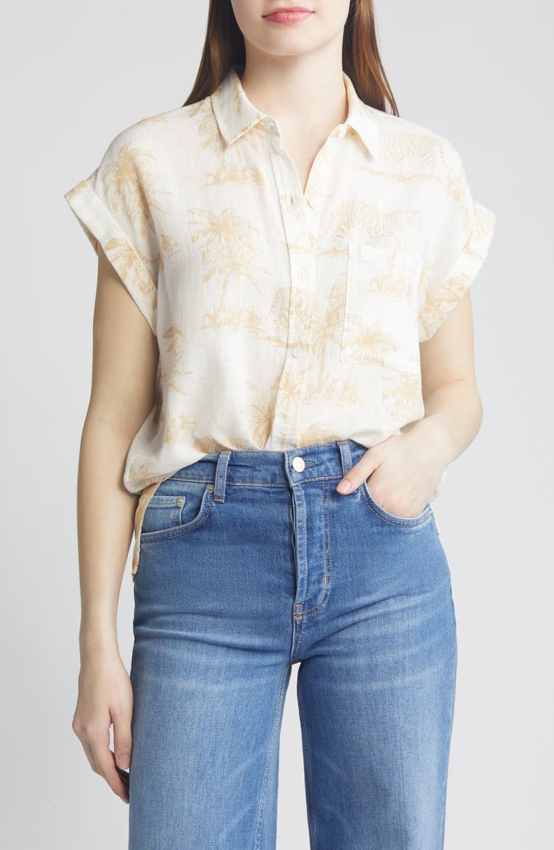 Rails Whitney Short Sleeve Linen Blend Button-Up Shirt, Main, color, Wild Bengals