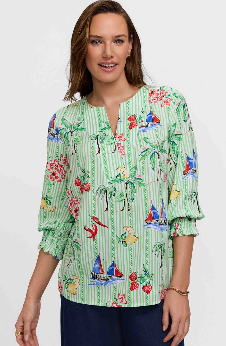 Foxcroft Alicia Resort Stripe Popover Top, Alternate, color, Green Multi