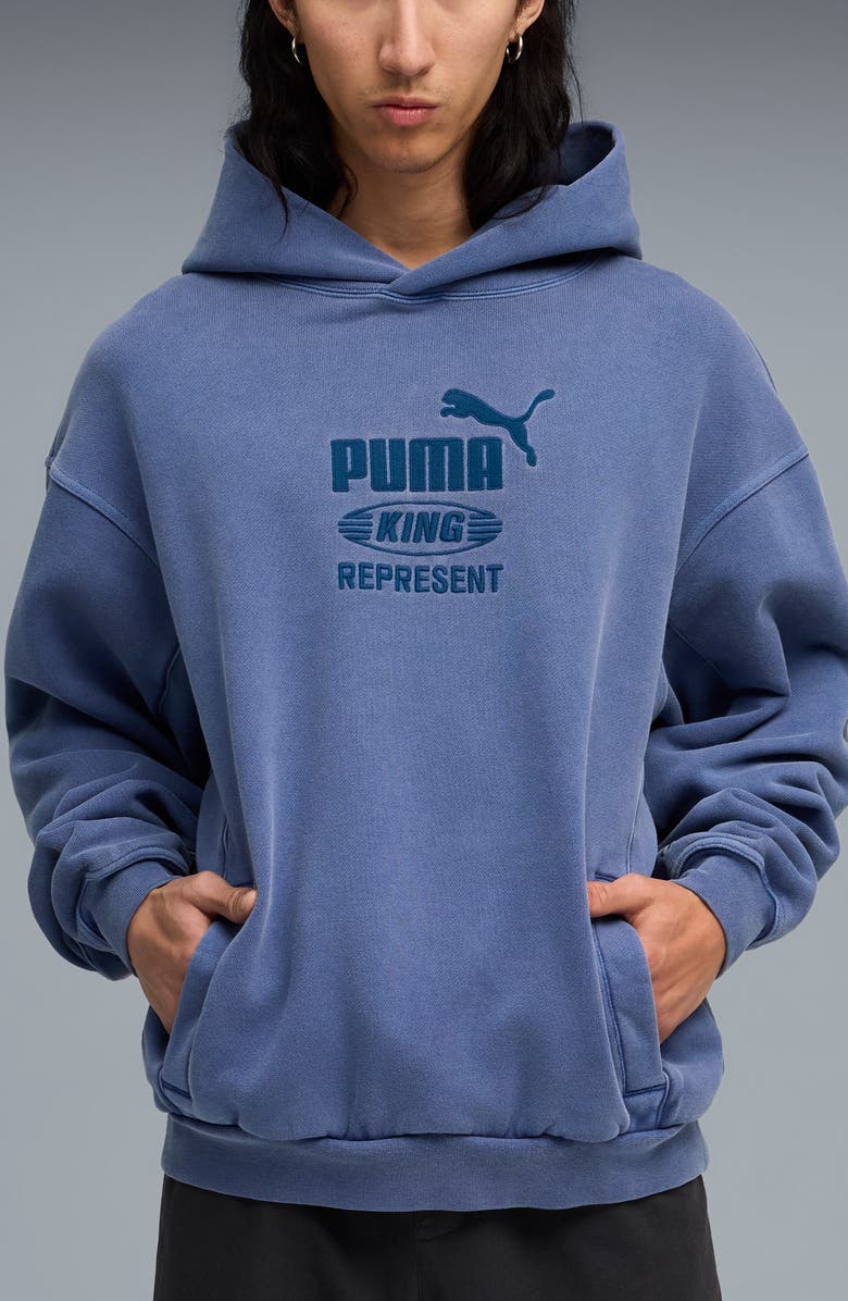 PUMA x Represent Embroidered Cotton Graphic Hoodie, Main, color, Blue Dusk