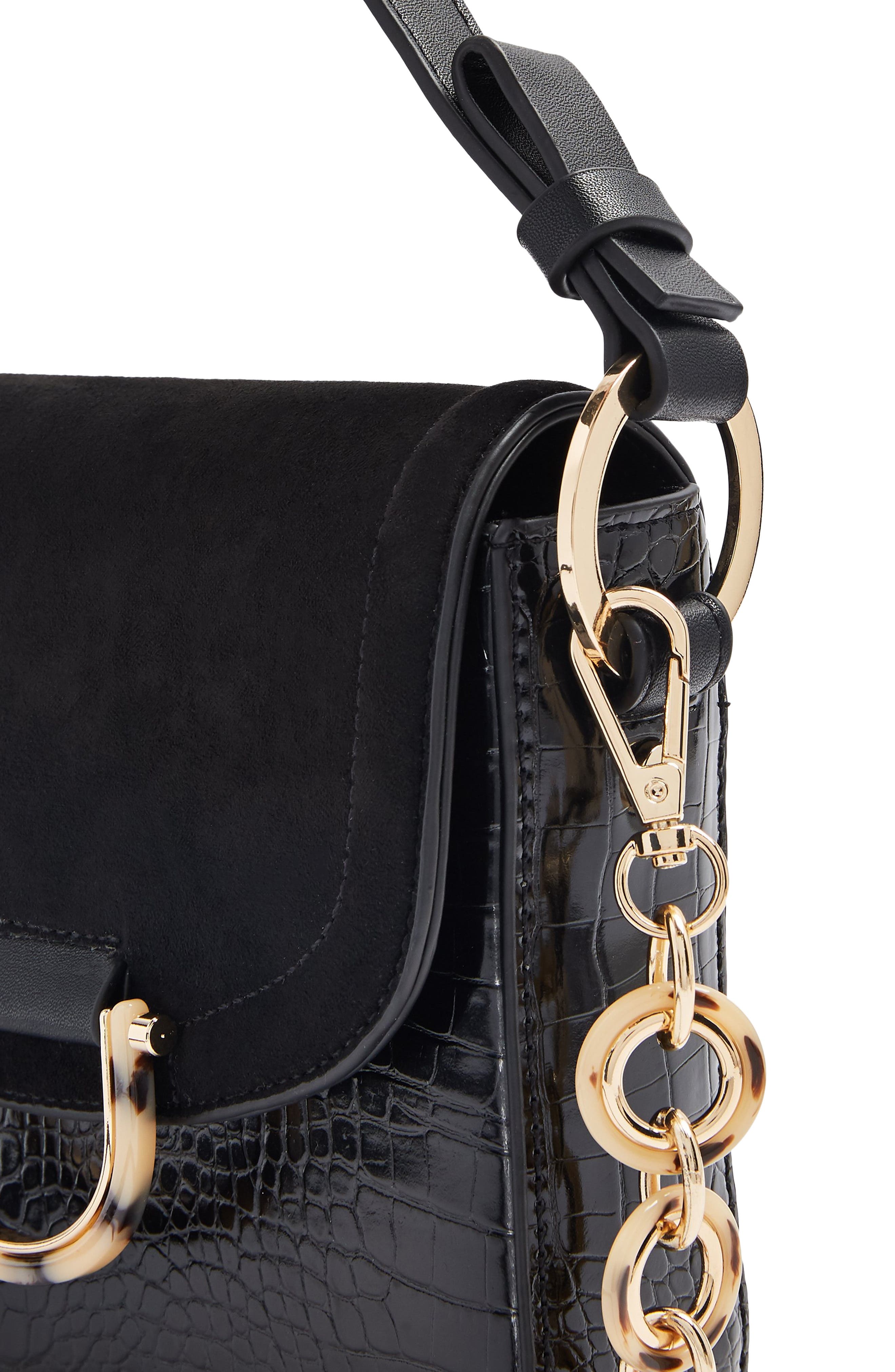 Topshop Carrie Croc Shoulder Bag, Alternate, color, 