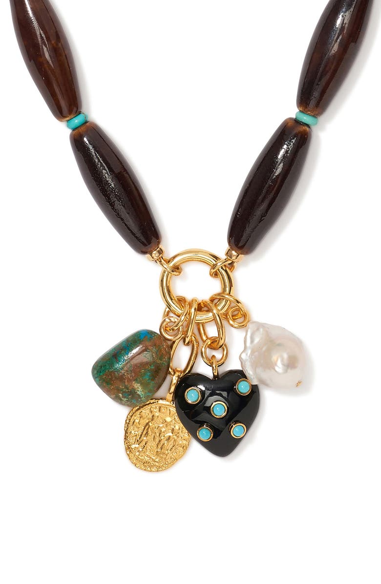 Lizzie Fortunato Marilla Beaded Charm Necklace, Alternate, color, Brown Multi