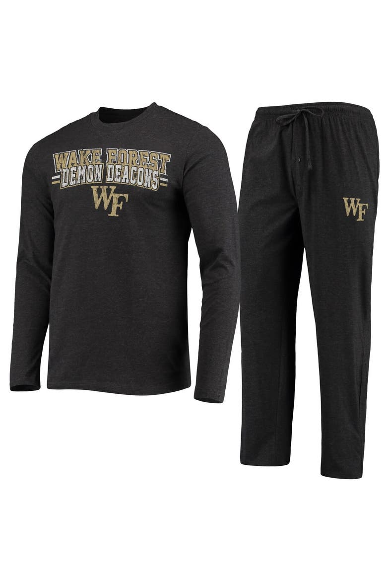 Men's Concepts Sport Black/Heathered Charcoal Wake Forest Demon Deacons Meter Long Sleeve T-Shirt & Pants Sleep Set, Main, color, Black