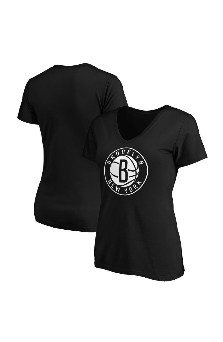 FANATICS Women's Fanatics Branded Black Brooklyn Nets Primary Logo Team V-Neck T-Shirt, Main, color,
