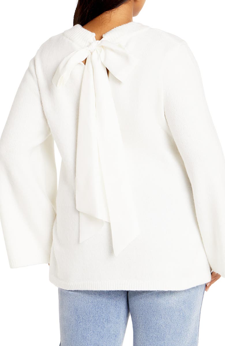 City Chic Bow Back Bell Sleeve Sweater, Alternate, color, Ivory