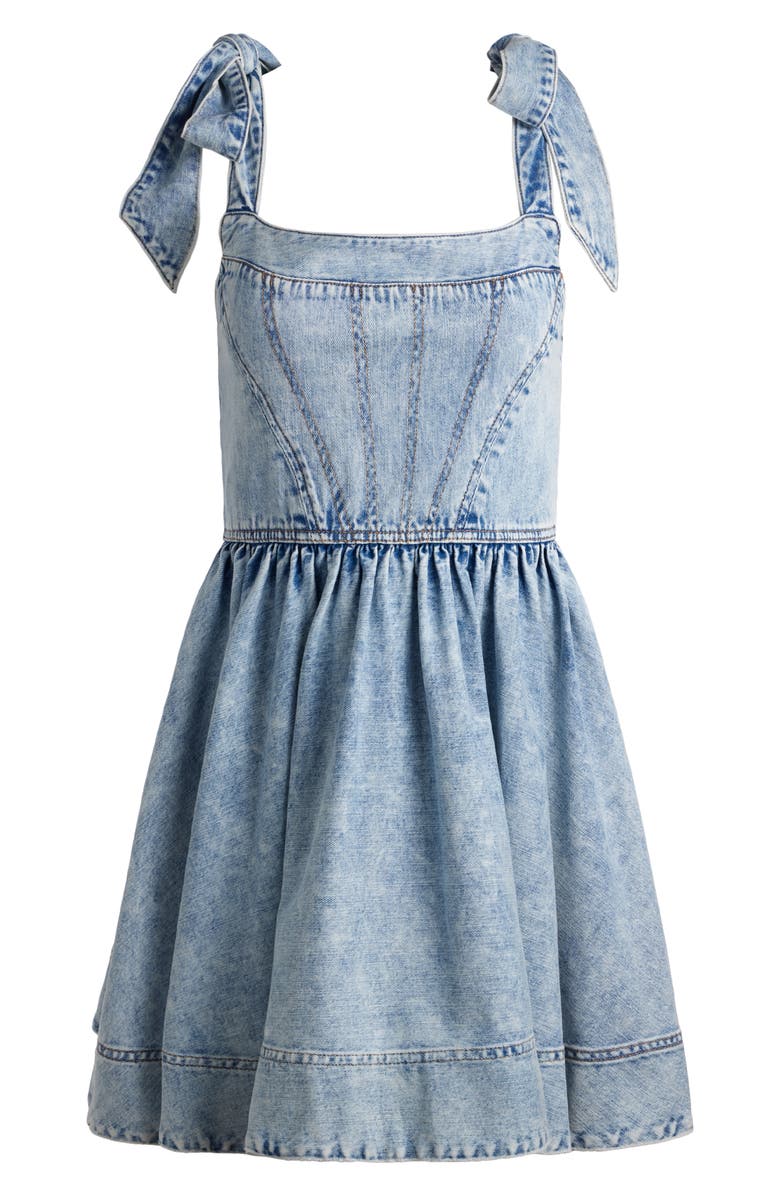 Alice + Olivia Amina Corset Denim Fit & Flare Minidress, Alternate, color, Fae Ultra Light Blue