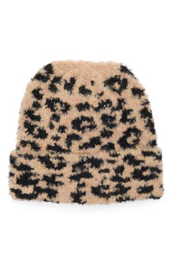 Bcbg Cozy Leopard Beanie In Black