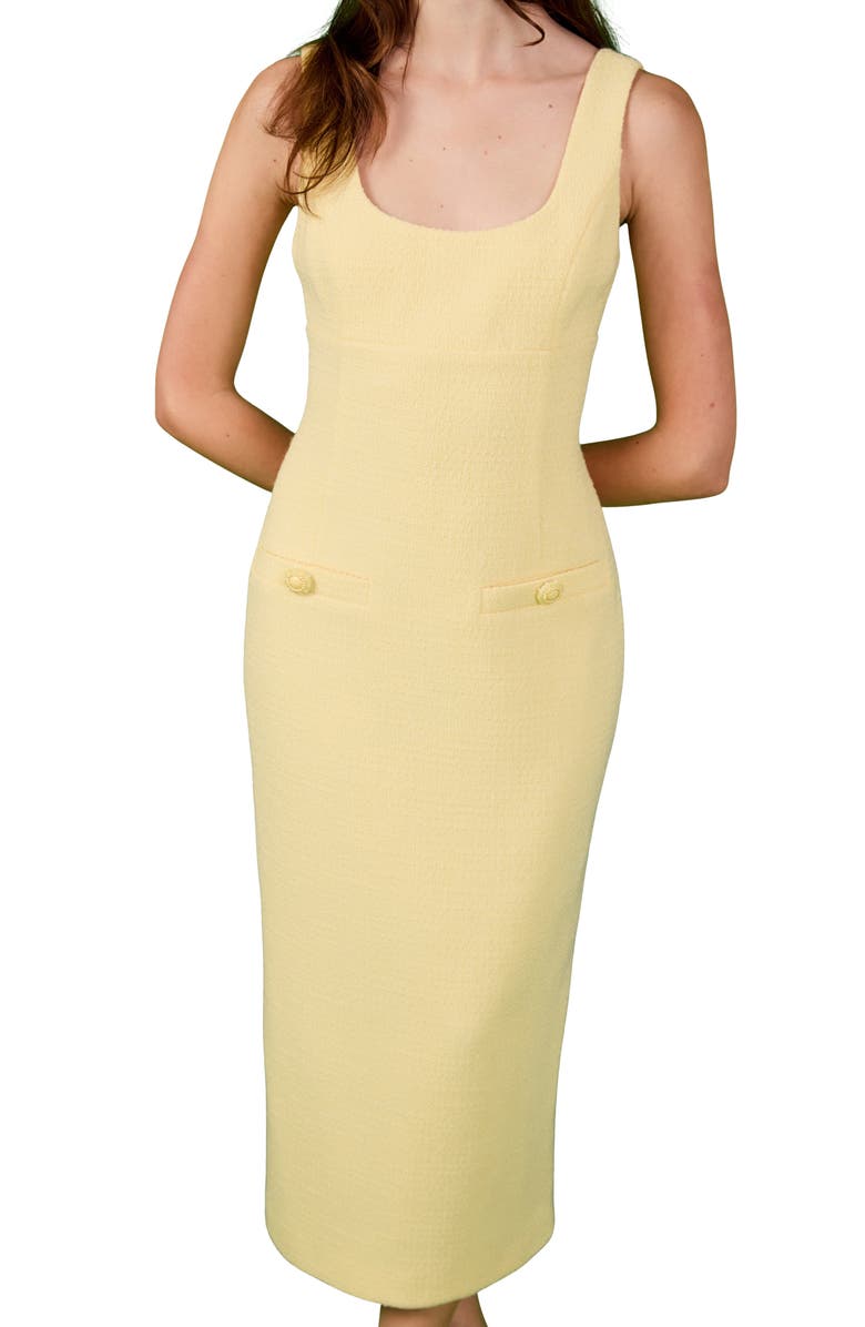 Endless Rose Sleeveless Tweed Midi Dress, Alternate, color, Butter