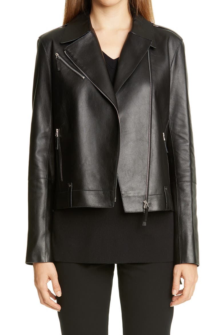 Bernice Leather Moto Jacket, Main, color, BLACK