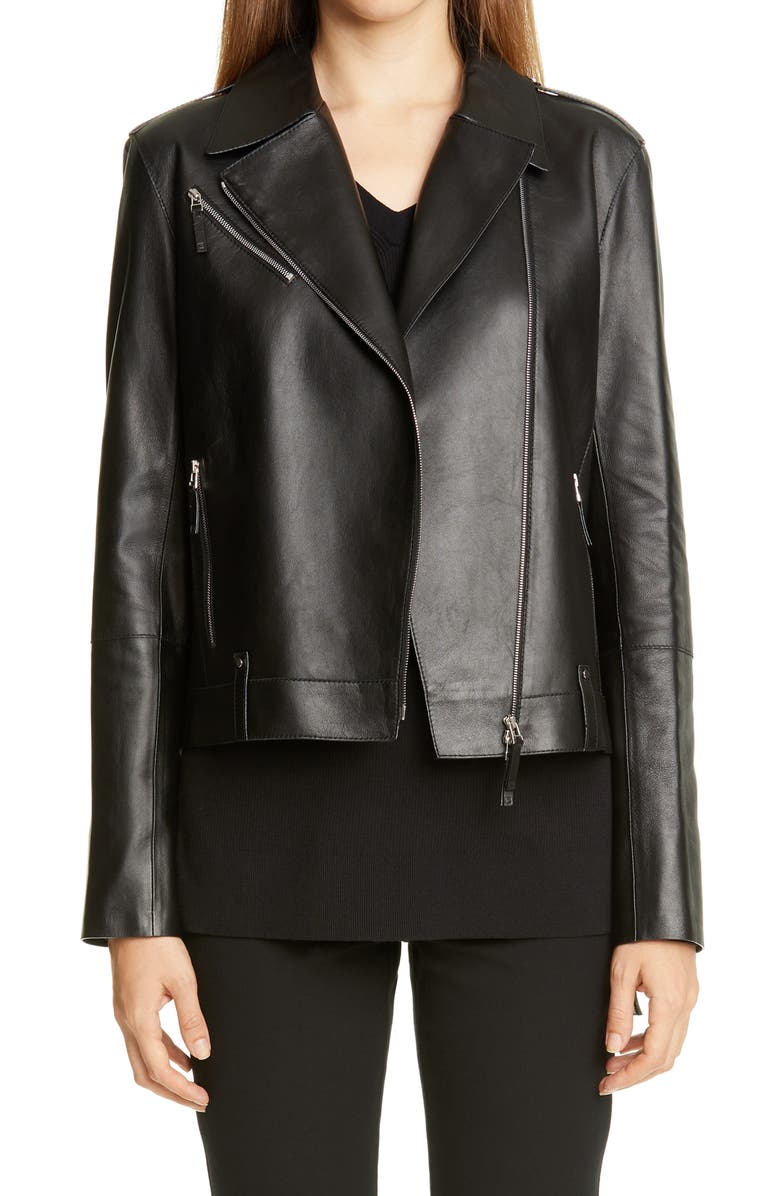 Lafayette 148 New York Bernice Leather Moto Jacket, Main, color,