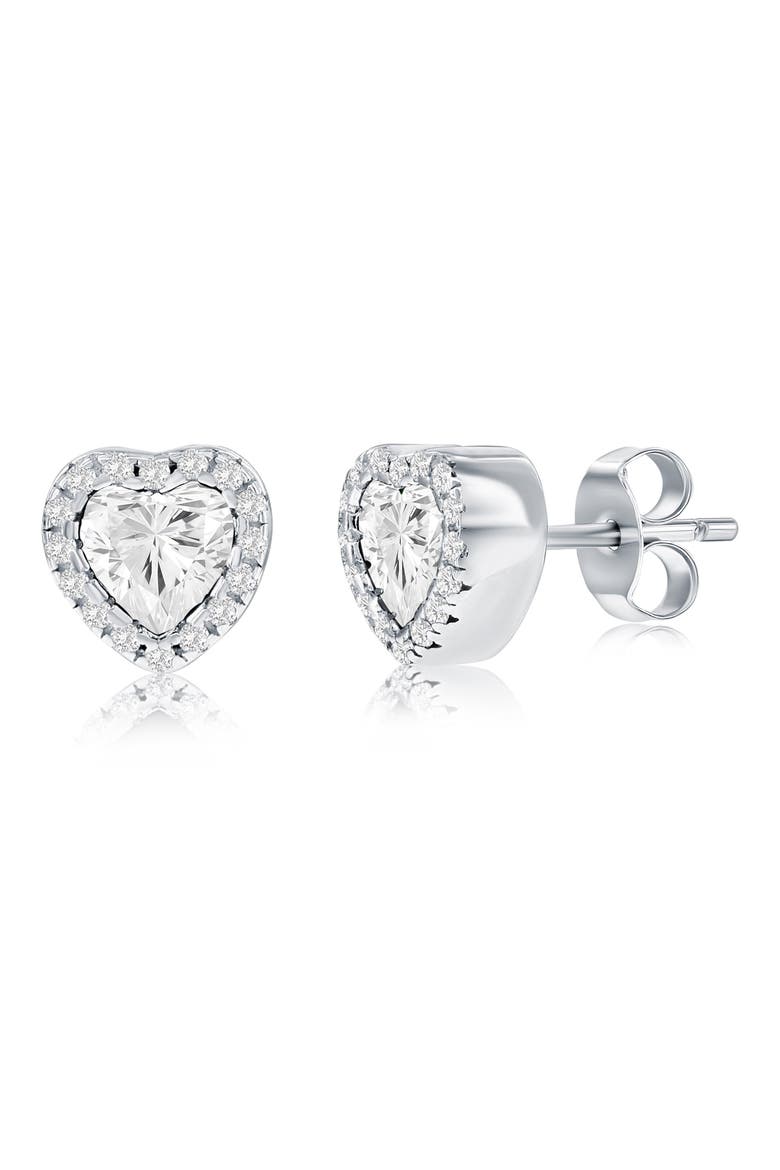 Cubic Zirconia Heart Stud Earrings, Main, color, SILVER