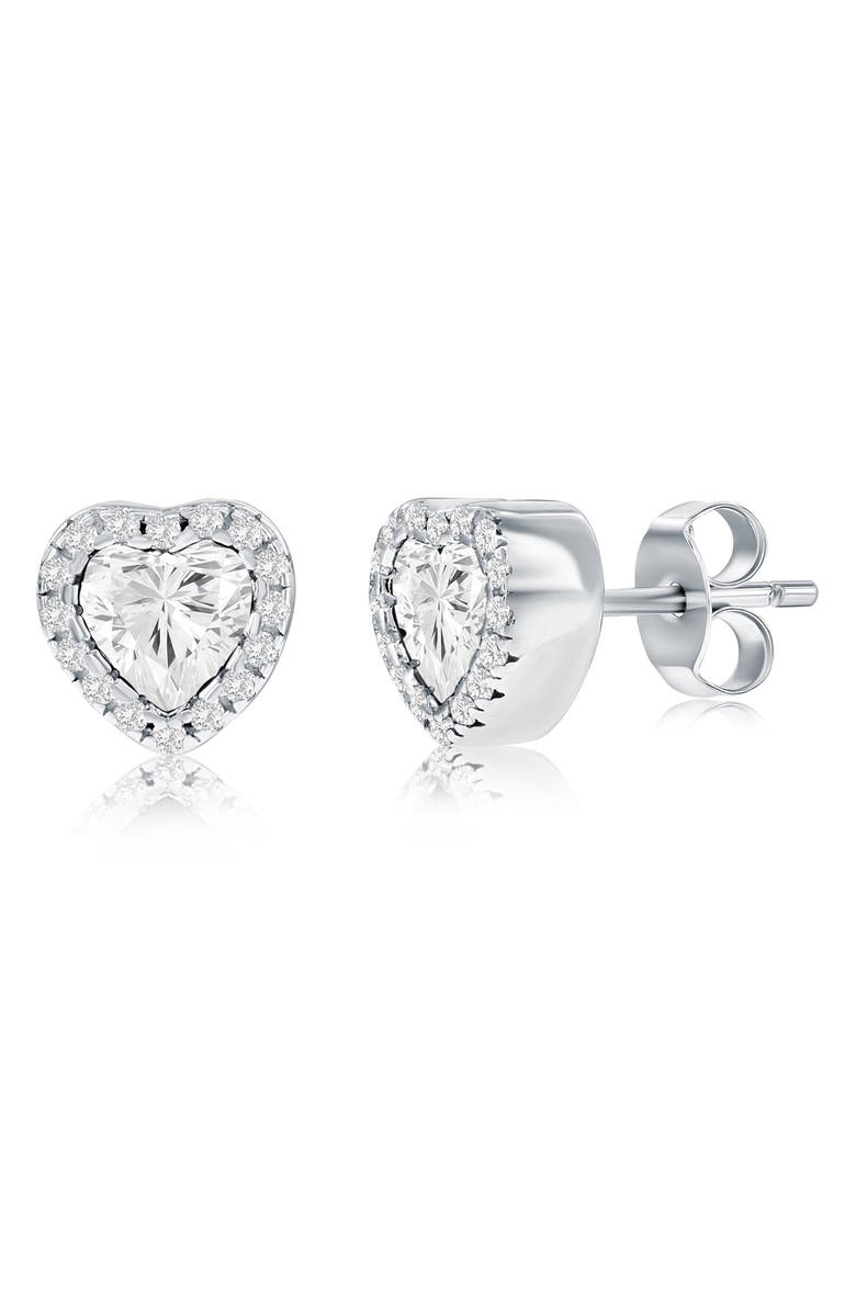 SIMONA Cubic Zirconia Heart Stud Earrings, Main, color, Silver