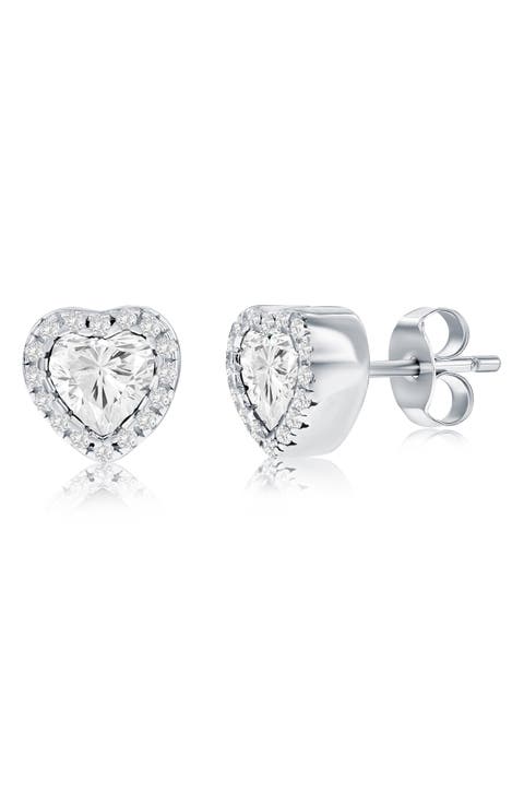 Cubic Zirconia Heart Stud Earrings