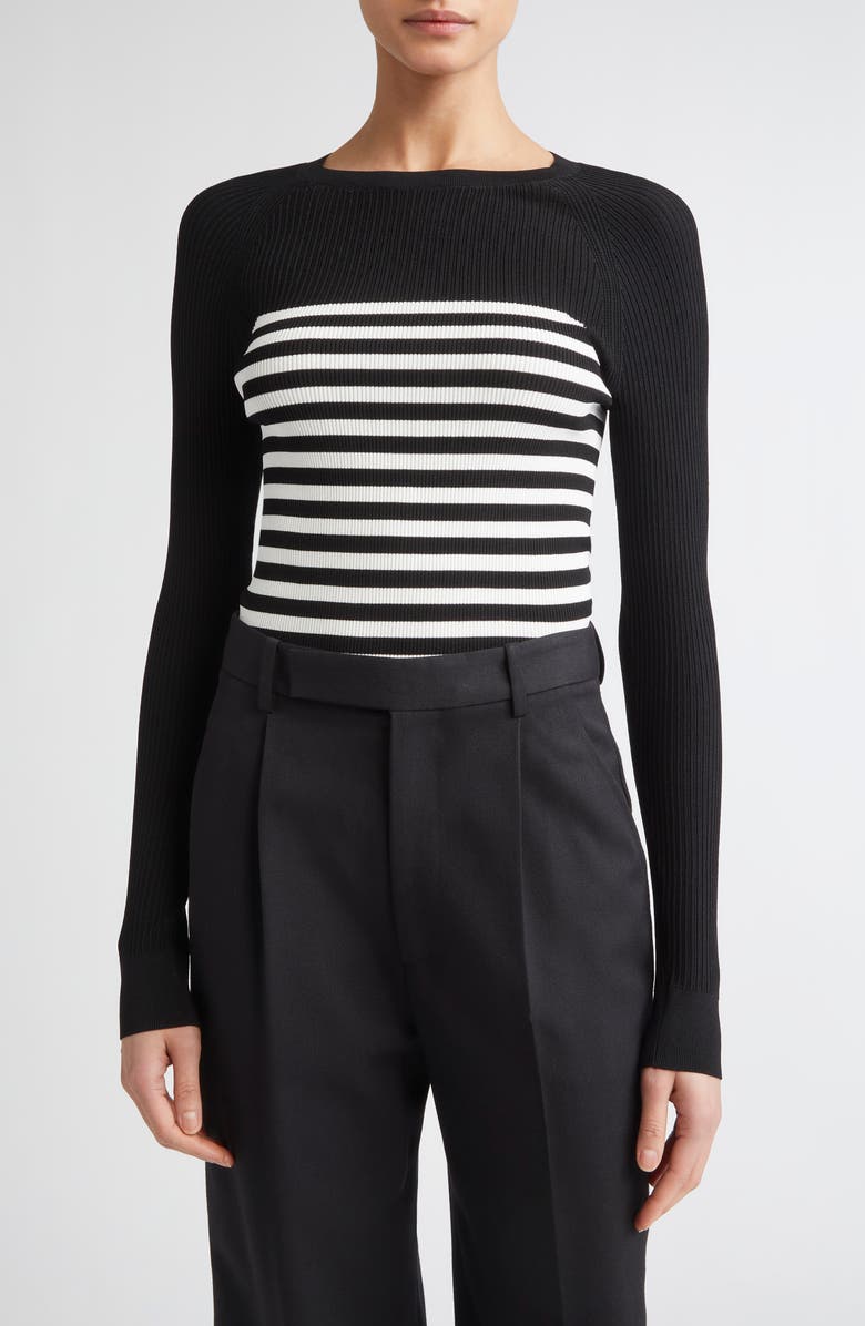 Max Mara Braies Stripe Bodice Rib Sweater, Main, color, Black