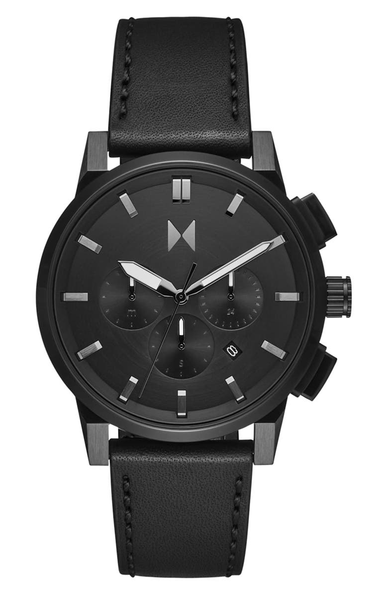 MVMT Chrono 2 Chronograph Leather Strap Watch, 44mm, Main, color,