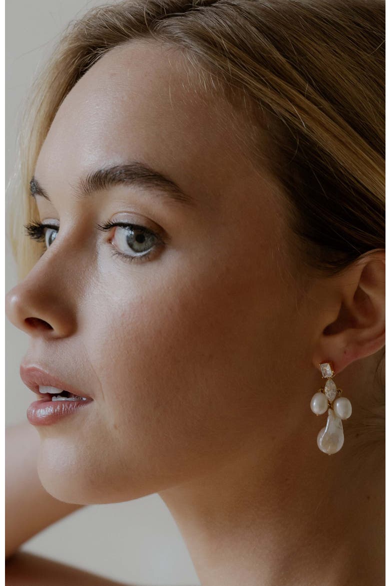 Astoria Freshwater Pearl Drop Earrings, Alternate, color, Gold