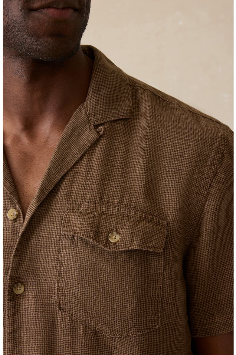 Reserve Basque Houndstooth Linen Camp Shirt, Alternate, color, DARK OAKWOOD PINCHECK