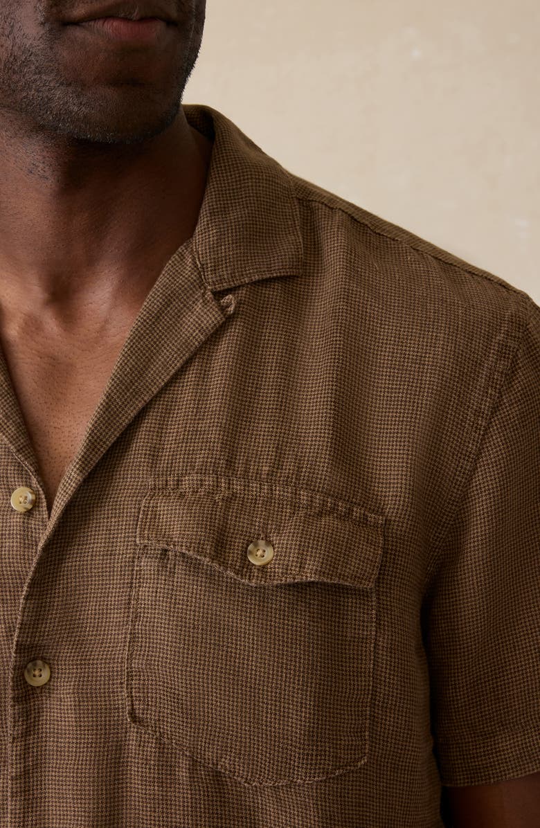 Faherty Reserve Basque Houndstooth Linen Camp Shirt, Alternate, color, Dark Oakwood Pincheck