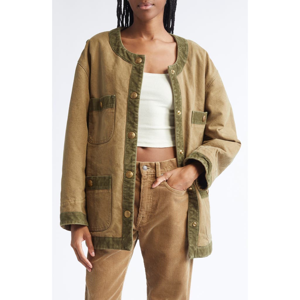 R13 Corduroy Trimmed Chore Jacket In Green