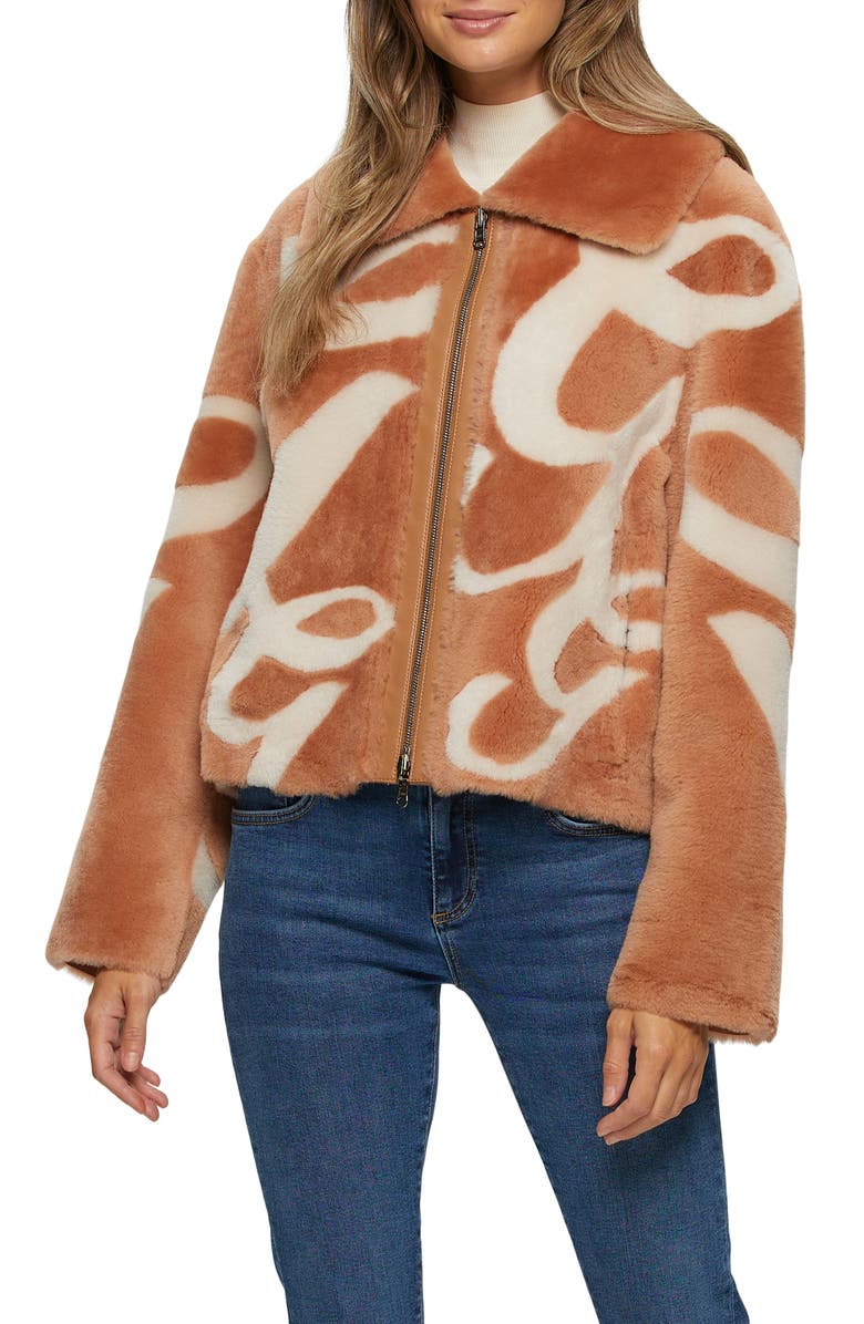 GORSKI Reversible Genuine Shearling Intarsia Jacket, Main, color, White/Salmon