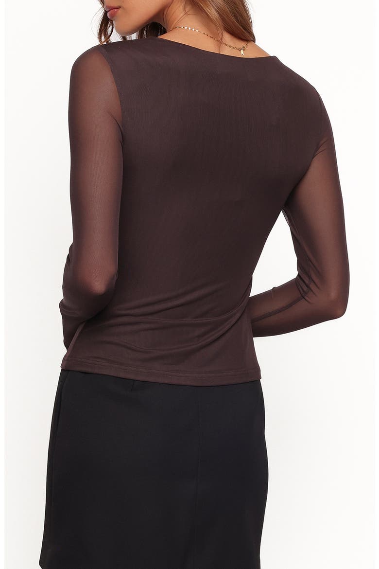 Ellera Twist V-Neck Mesh Top, Alternate, color, BROWN