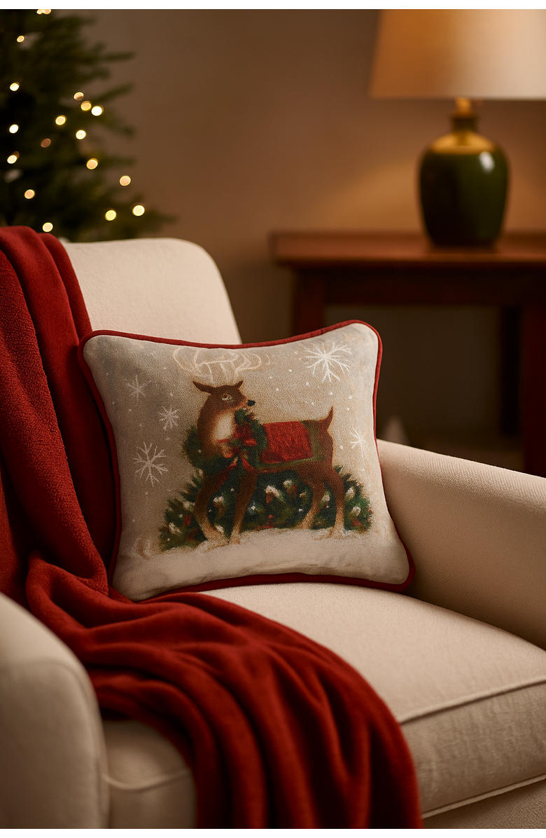 C&F Home Christmas Woodland Deer Mini Cotton Blend Printed Accent Pillow 8" x 8", Alternate, color, Green