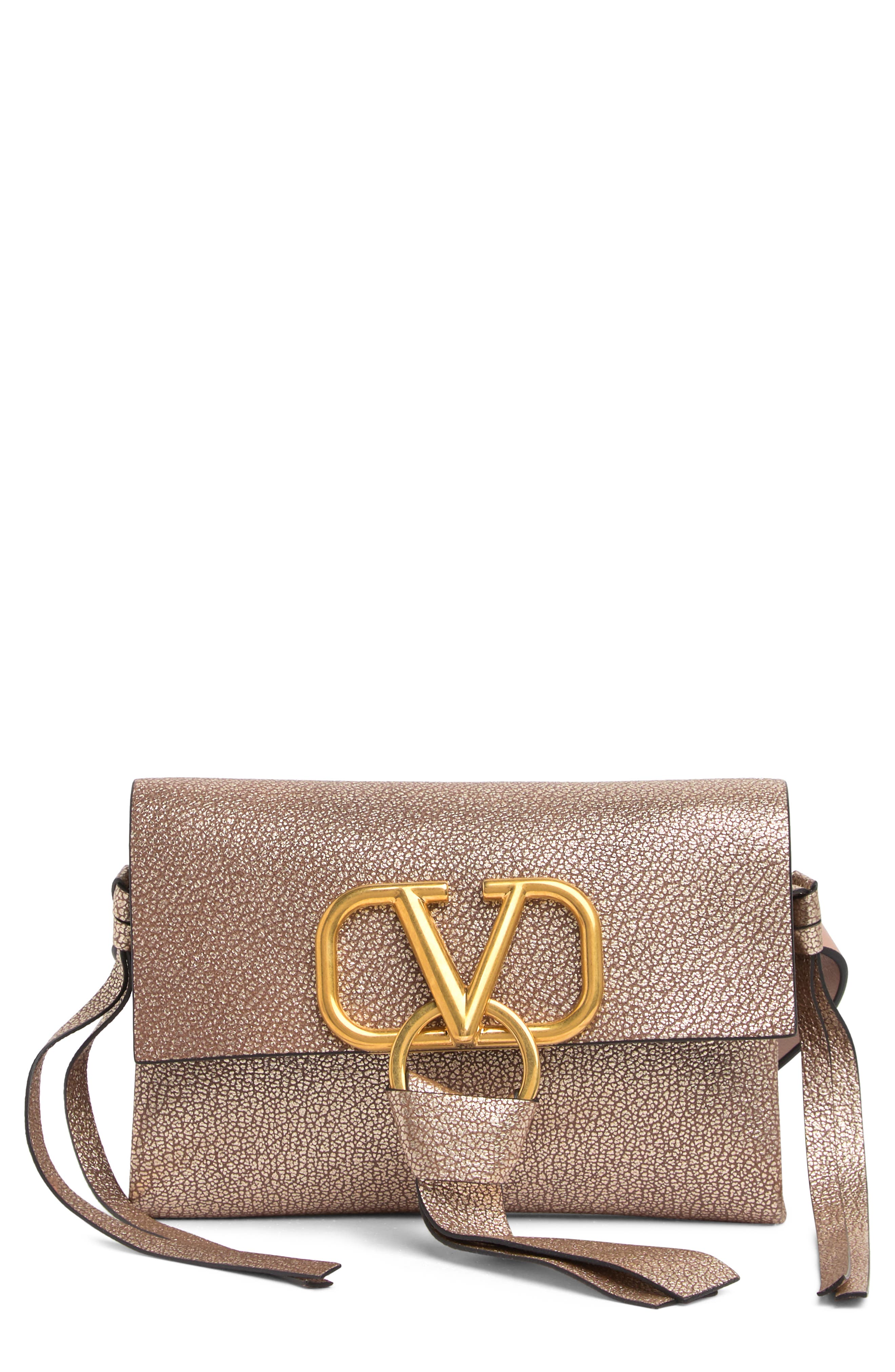 Valentino VLOGO Glitter Leather Belt Bag, Main, color, 