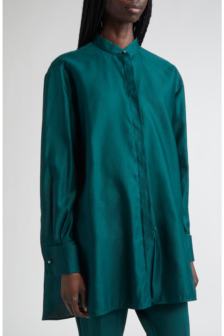 Anta Oversize Cotton Sateen Button-Up Shirt, Alternate, color, DARK GREEN