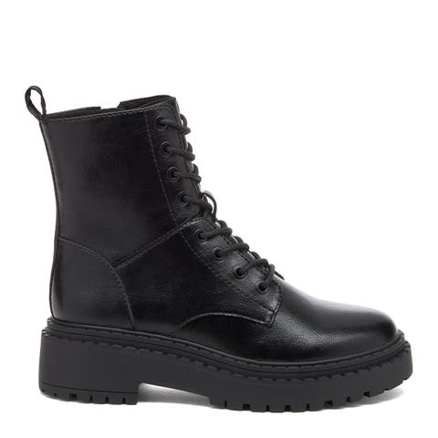 Prima Faux Leather Lace Up Combat Boots