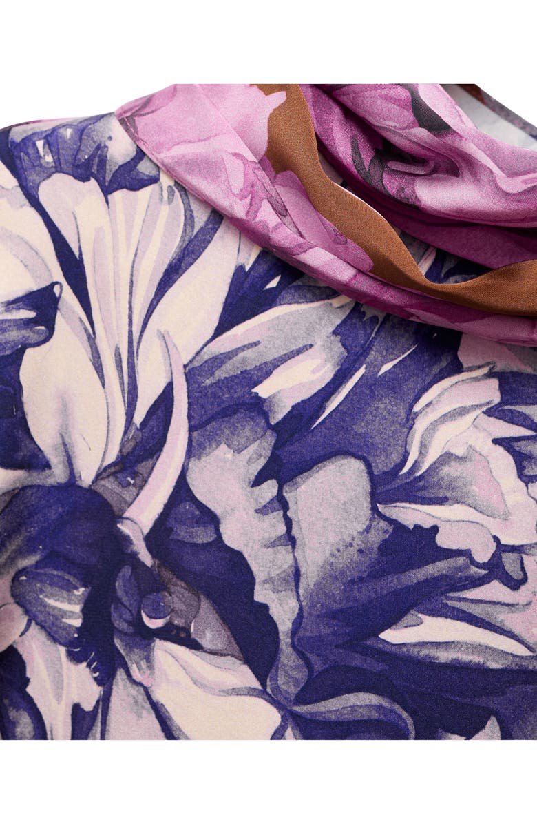 MANGO Floral Print Scarf Top, Alternate, color, Purple