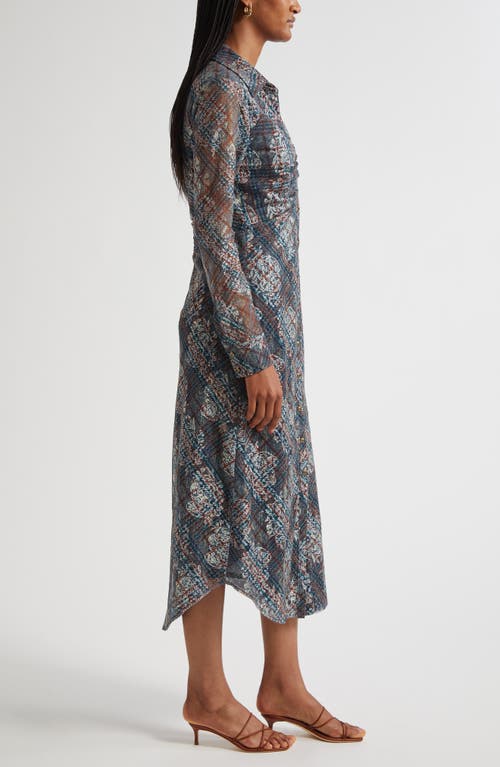 Ramy Brook Wyatt Ruched Long Sleeve Shirtdress In Blue