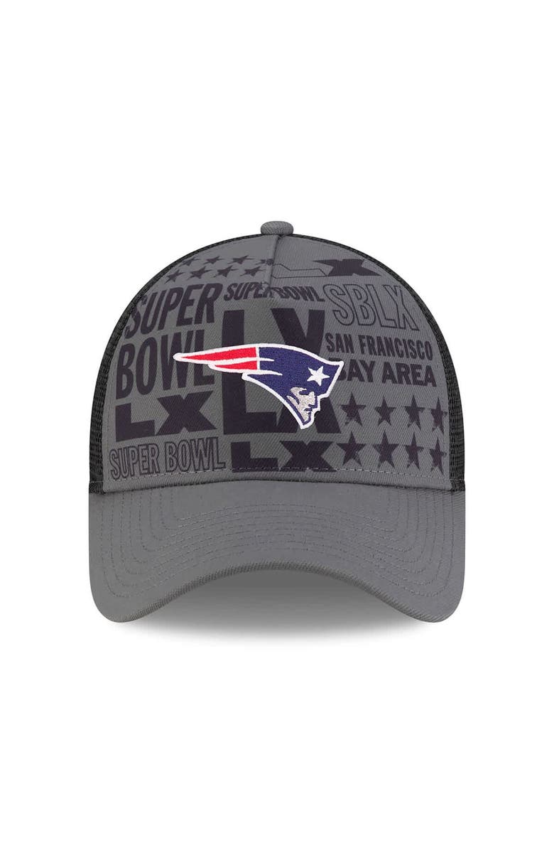 New Era Men's New Era Charcoal New England Patriots Super Bowl LX 9FORTY A-Frame Trucker Adjustable Hat, Alternate, color,