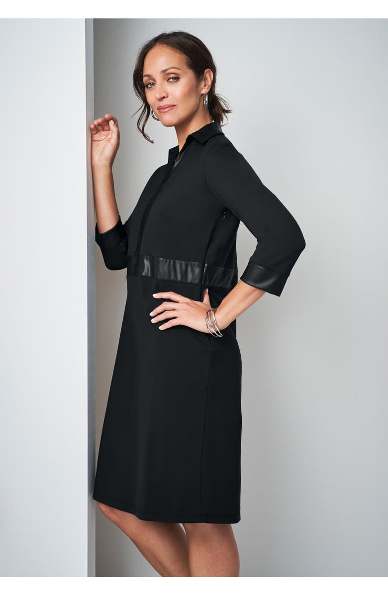 Jessica London Faux Leather Trim Dress, Alternate, color, Black