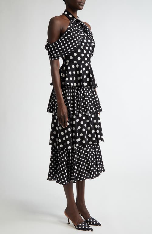 Carolina Herrera Polka Dot Halter Neck Tiered Silk Midi Dress