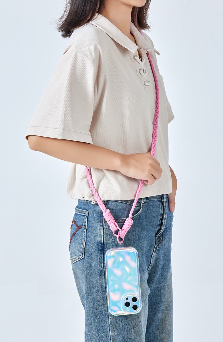 Auramma French Braid Crossbody Phone Lanyard, Alternate, color, Dusty Pink